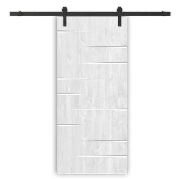 CALHOME 30 in. x 80 in. White Stained Pine Wood Modern Interior Sliding Barn Door with Hardware Kit