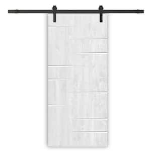 30 in. x 96 in. White Stained Pine Wood Modern Interior Sliding Barn Door with Hardware Kit