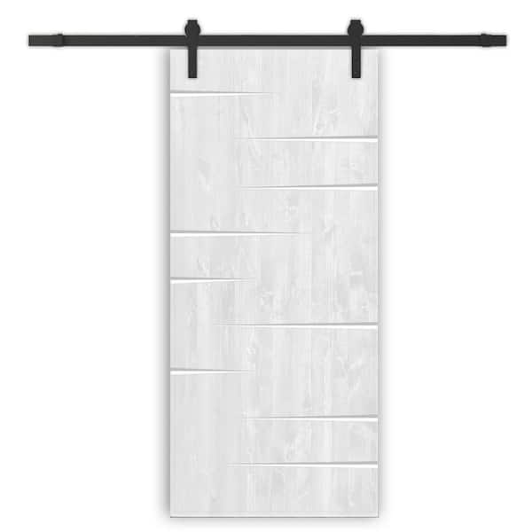CALHOME 32 in. x 96 in. White Stained Pine Wood Modern Interior Sliding Barn Door with Hardware Kit