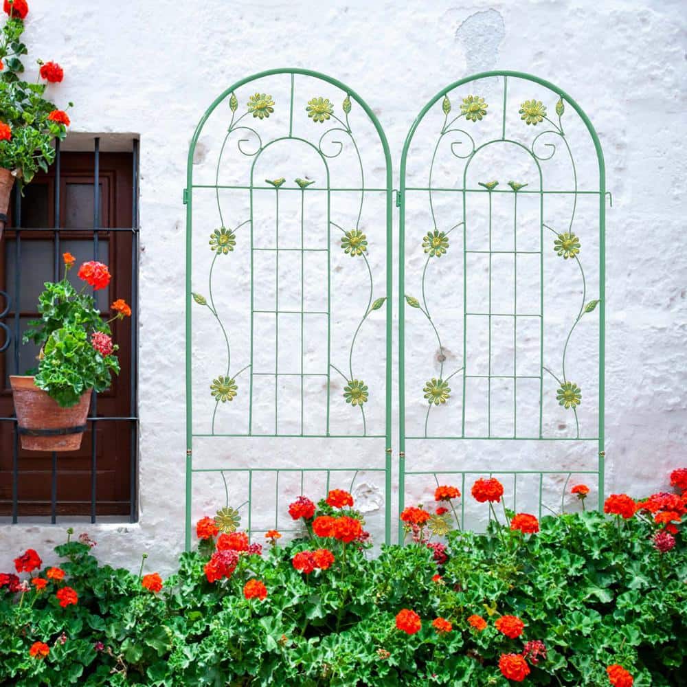 71 in. H 2-Pack Green Metal Garden Trellis Decorative Outdoor Trellis for C