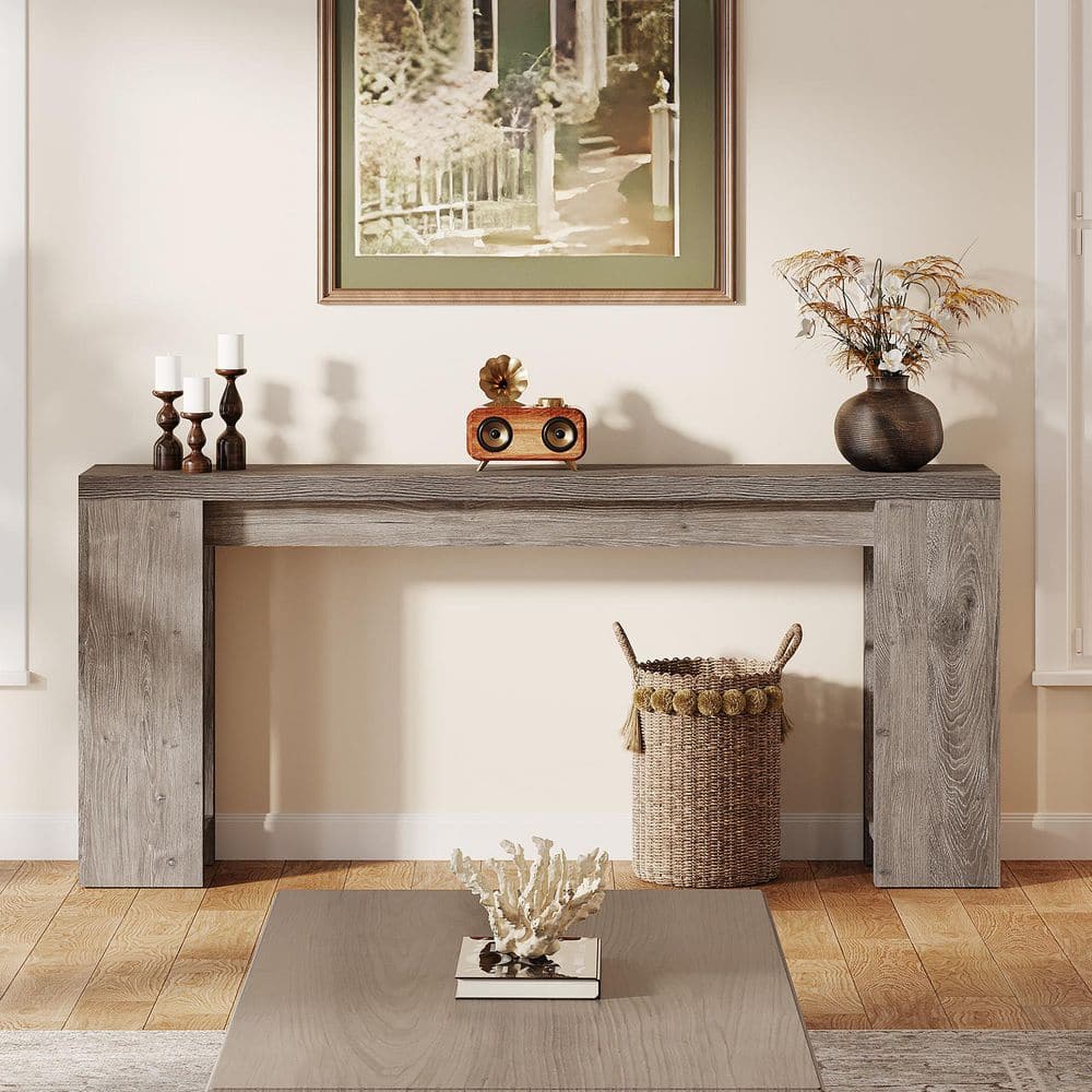 Gray Engineered Wood Farmhouse Console Table with Storage