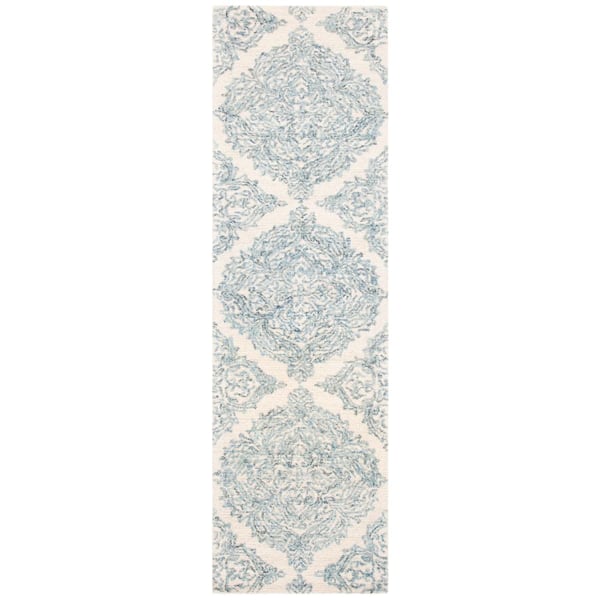 SAFAVIEH Abstract Ivory/Blue 2 ft. x 6 ft. Floral Damask Runner Rug
