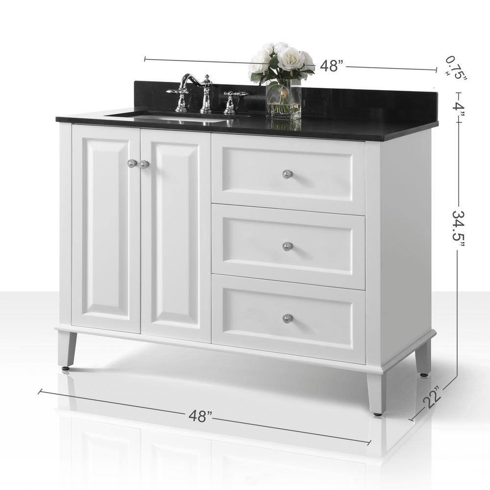 Hannah 48'' White Wood Freestanding Vanity with Black Quartz Top
