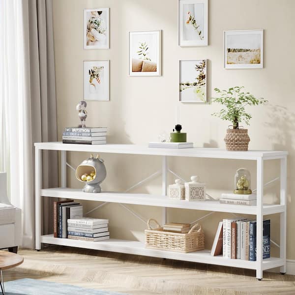 BYBLIGHT Turrella 70.8 in. White Rectangle Wood Console Table Extra Long TV Console with Storage Shelves