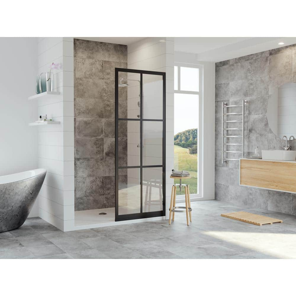 Gridscape GS2 3-Panel Corner Shower Door in Black with Clear Glass