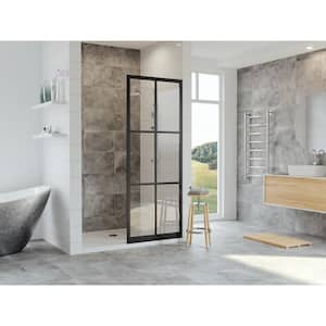Gridscape Series 36 in. x 75 in. Factory Window Framed Fixed Shower Screen in Matte Black and Clear Glass without Handle