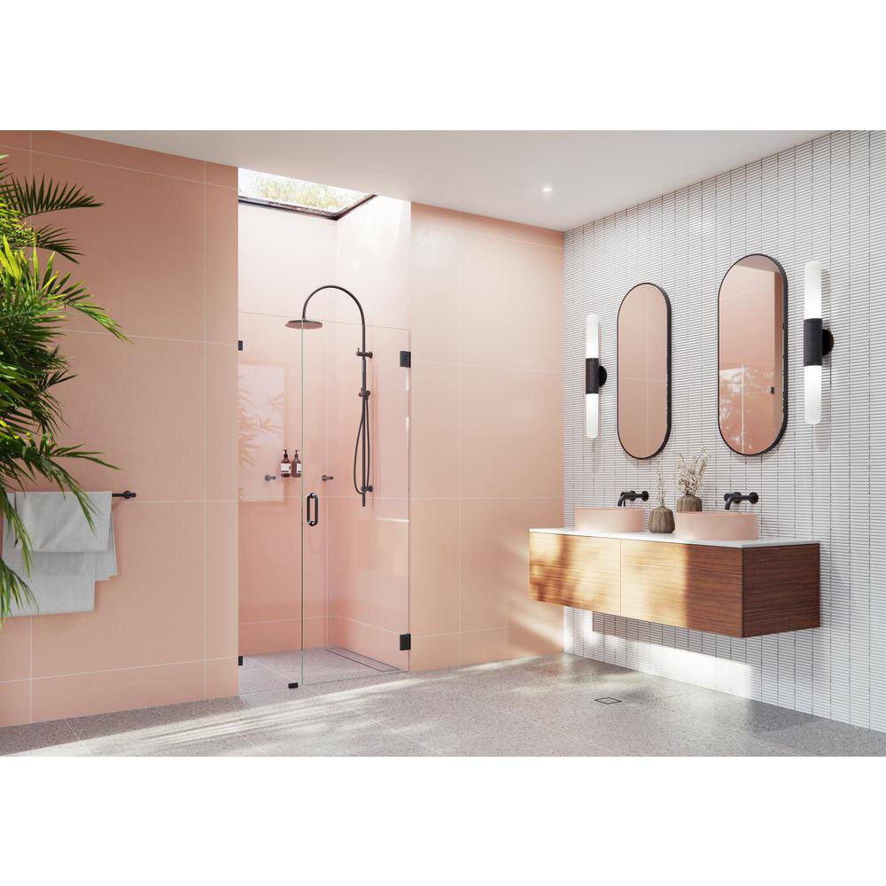 Illume Matte Black Frameless Hinged Shower Door with Clear Glass