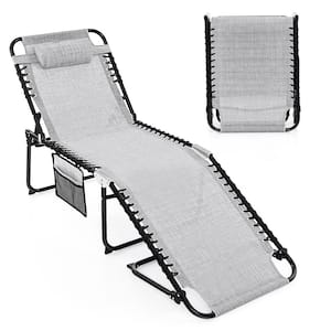 Gray Weather-Resistant Folding Metal Outdoor Lounge Chair