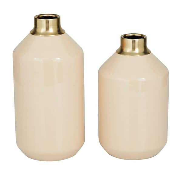 Novogratz 10 in., 8 in. Cream Metal Decorative Vase with Gold Rims (Set of 2)