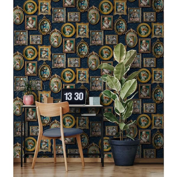 Regal Framed Beasts Navy Blue Non-Pasted Wallpaper (Covers 56 sq. ft.)