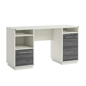 Vista Key 55.236 in. Pearl Oak Executive Desk with File Storage and Adjustable Shelves