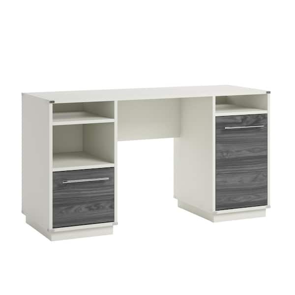 SAUDER Vista Key 55.236 in. Pearl Oak Executive Desk with File Storage and Adjustable Shelves