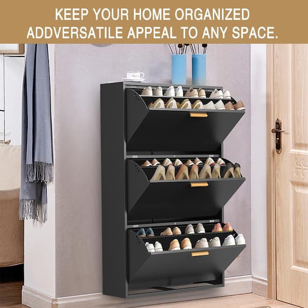 C.G Life 6-Tiers Stackable 24-30 Pairs Freestanding Shoe Storage Cabinets with Adjustable Shelving,Black Shoe Shelf Organizer for Bedroom, Closet