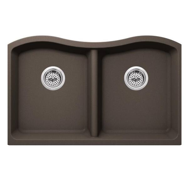 Cahaba Undermount Quartz 32-1/2 in. 50/50 Double Bowl Kitchen Sink in Mocha Brown