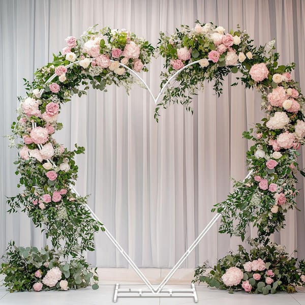 AESOME 81.5 in. x 78.7 in. Heart-Shaped White Metal Arbor