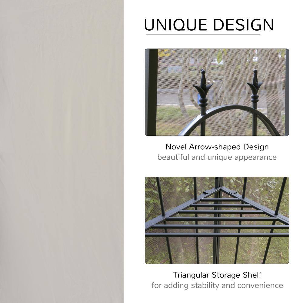 Large Brown Steel Outdoor Garden Gazebo with Mesh Curtains