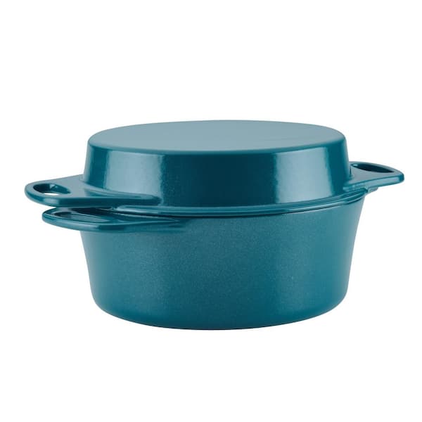 Rachael Ray Create Delicious 4 qt. Cast Iron Casserole Dish in Teal Shimmer  with Griddle Lid 47873 - The Home Depot