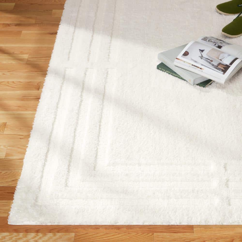 Ivory Geometric Shag Synthetic 5' x 7' Area Rug