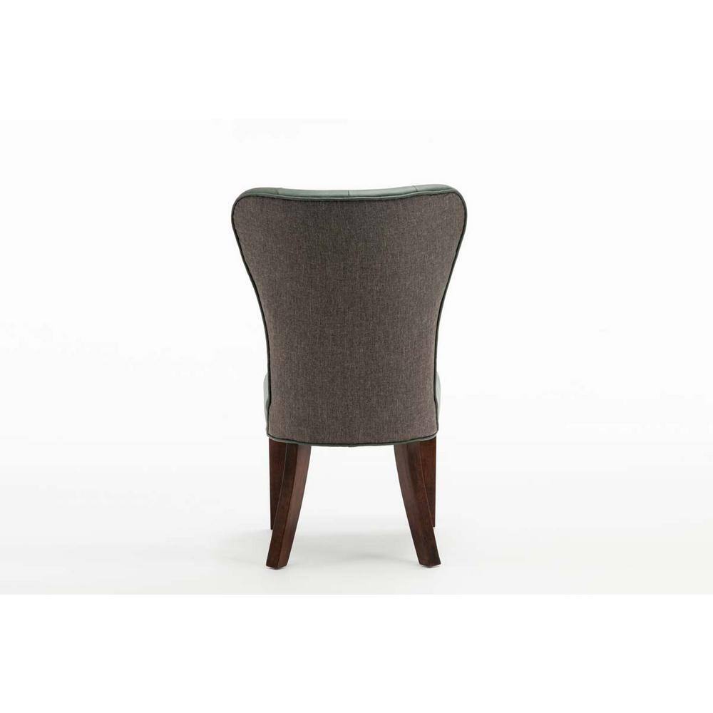 Transitional Upholstered Faux Leather & Wood Side Chair in Green/Gray