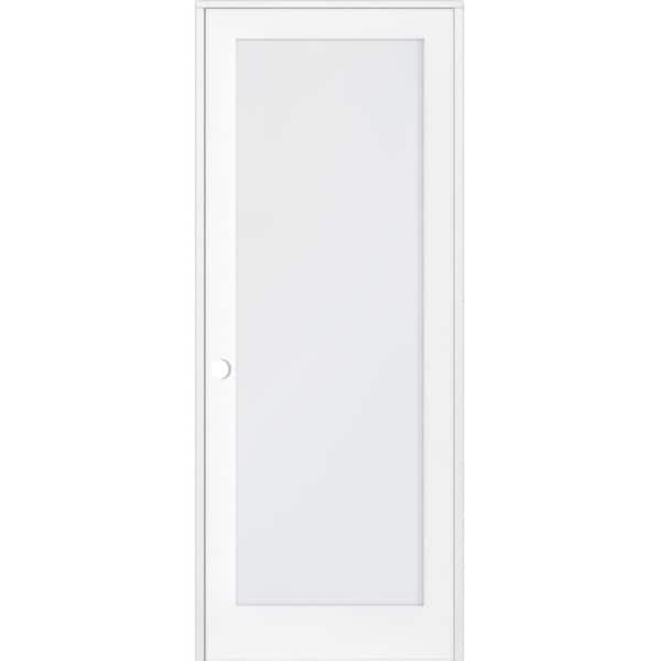 Krosswood Doors 32 in. x 96 in. 1-Lite Satin Etch Solid Core MDF Primed Right-Hand Single Prehung Interior Door