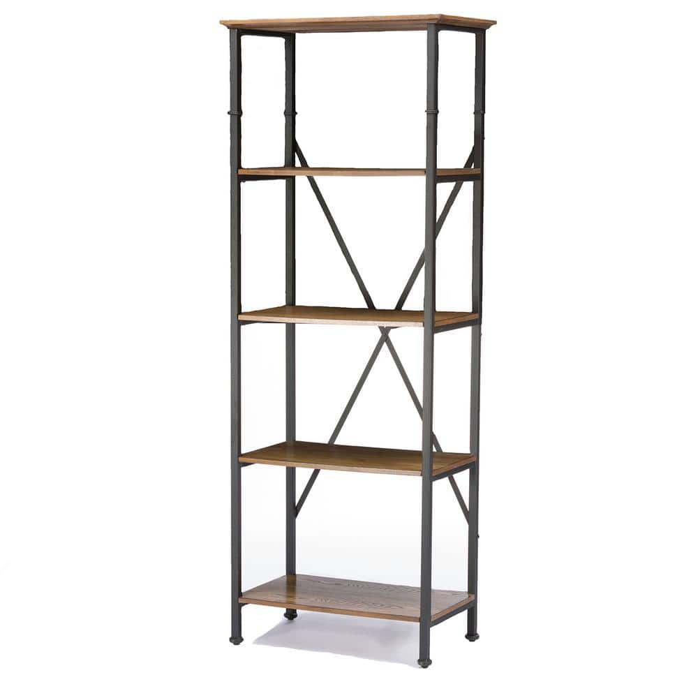 Lancashire 74'' Rustic Brown Wood and Antique Bronze Metal Bookcase