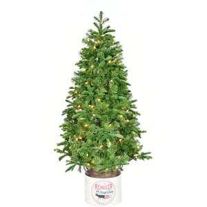 4.5-Ft. Porch Tree in Reindeer Pot with Warm White LED Lights