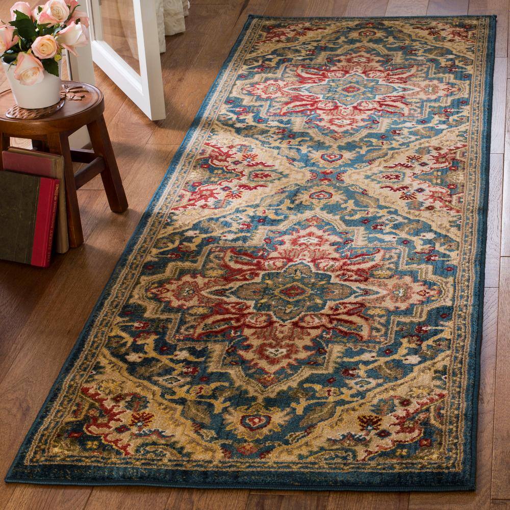 Kashan 3 ft. x 16 ft. Blue/Beige Border Runner Rug price history on PriceWatchPro