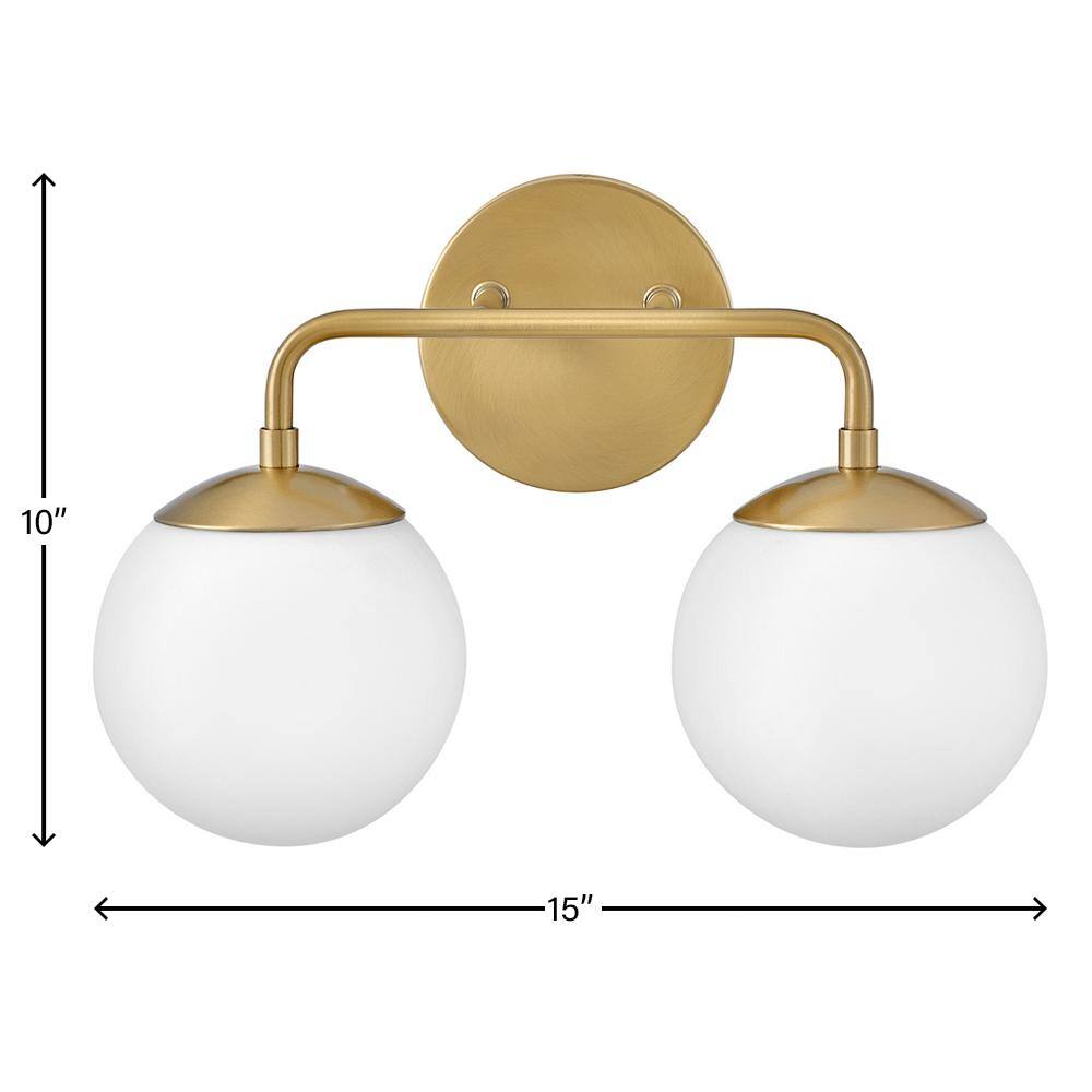 Lacquered Brass 2-Light Vanity with Etched Opal Glass Shades