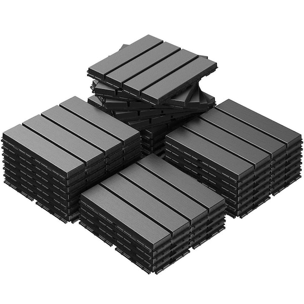 12 in. x 12 in. Dark Gray Plastic Interlocking Deck Tiles (27-Pack), Waterproof Outdoor Flooring, Easy Snap Connection