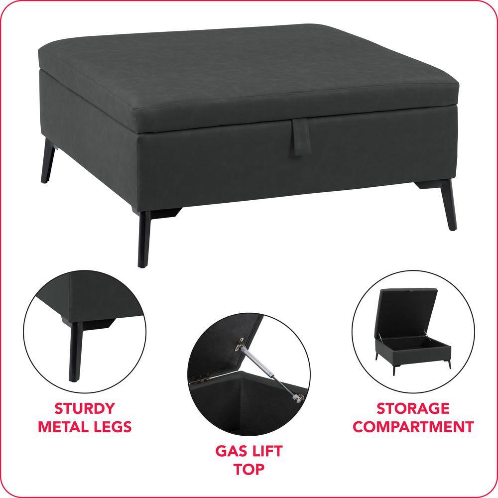 Linden Square Black Fabric Storage Ottoman with Metal Legs
