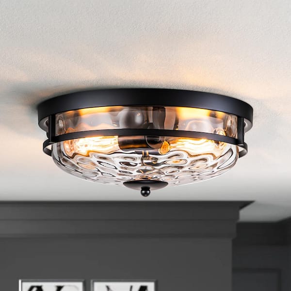 Rennnsan Wendy 12.9 in. 2-Light Black Flush Mount Light