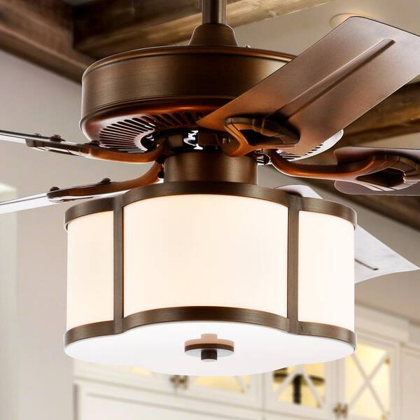 JONATHAN Y Edith 52 in. Satin Bronze 3-Light Metal/Wood LED Ceiling Fan with Light and Remote