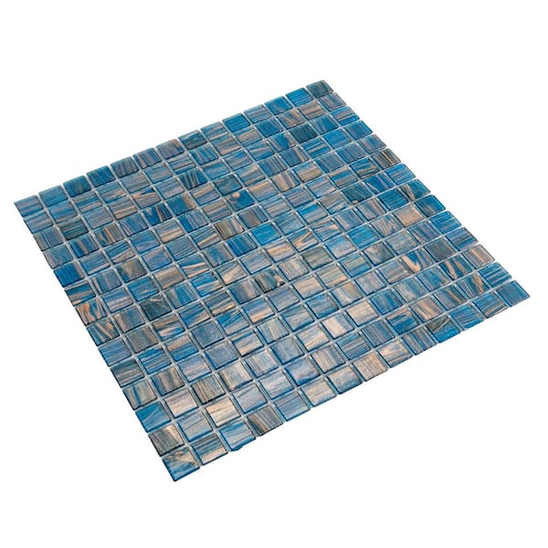 Celestial Glossy Yale Blue and Gold 12 in. x 12 in. Glass Mosaic Wall and Floor Tile (20 sq. ft./case) (20-pack)