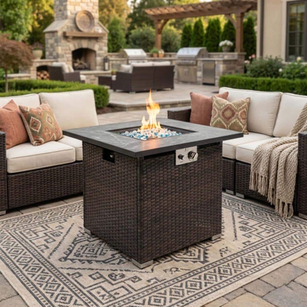 30 in. 50000 BTU Propane Gas Fire Pit Table with Tile Tabletop, Wicker Base Outdoor Firepit price history on PriceWatchPro