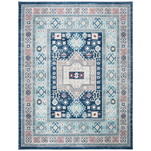 SAFAVIEH Kazak Blue/Creme 9 ft. x 12 ft. Border Persian Oriental Area Rug