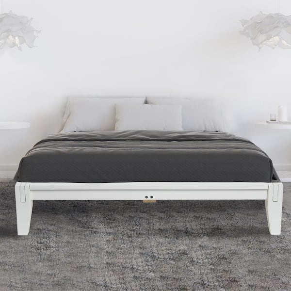 Storied Home Yume Bed White Pine Wood Frame King Platform Bed 