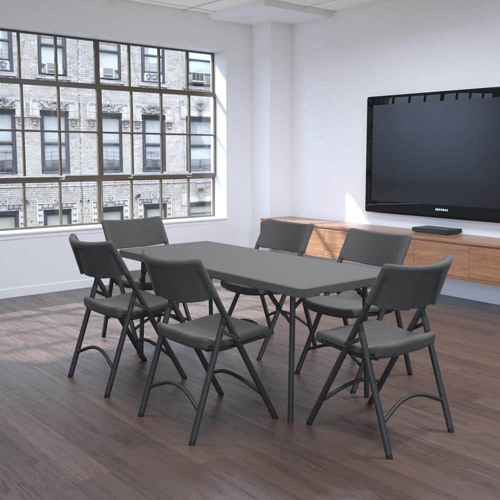 Classic Gray 72" Molded Plastic Folding Table for Outdoor & Indoor Use