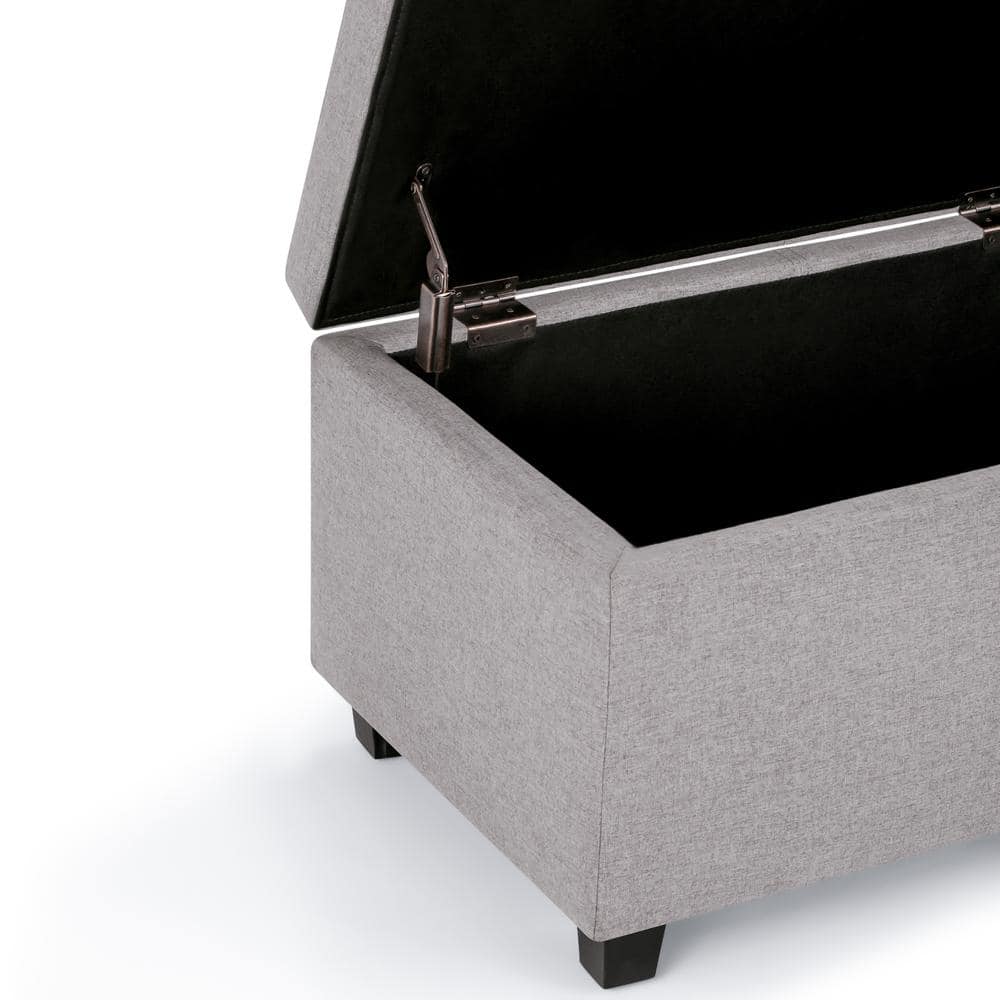 Contemporary Cloud Grey Linen-Look Storage Ottoman Bench, 48"
