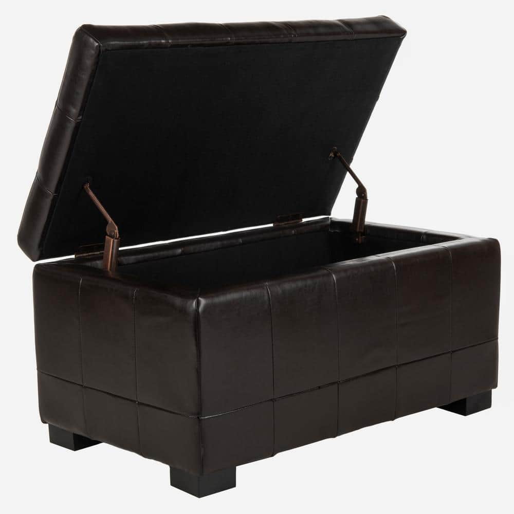 Manhattan Brown Leather Storage Bench with Beech Frame