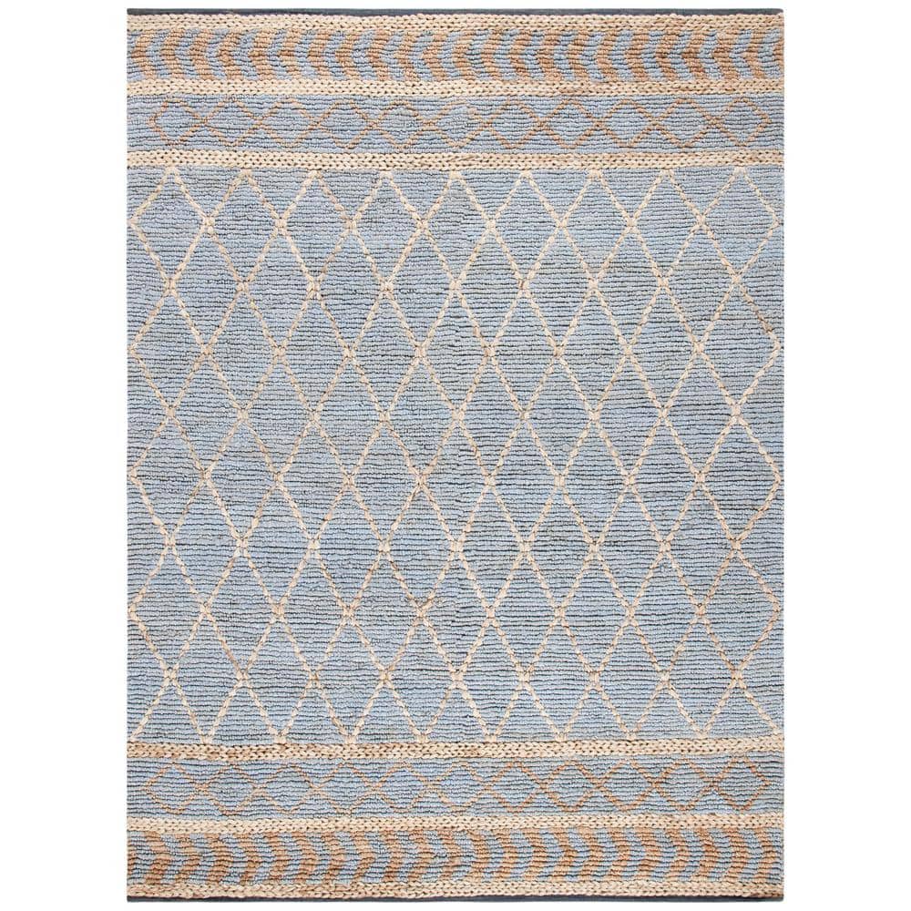 Blue and Natural Flat Woven Reversible Cotton 8' x 10' Rug
