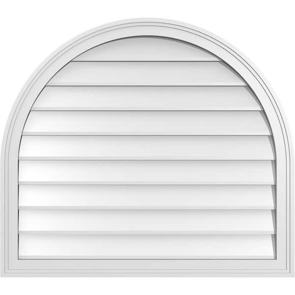 Ekena Millwork 34 in. x 30 in. Round Top White PVC Paintable Gable Louver Vent Non-Functional