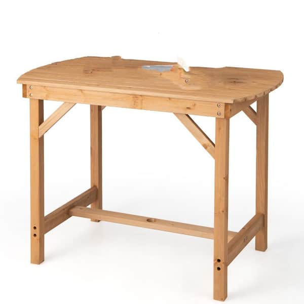 Outdoor Fir Dining Table, Terrace Dining Table with 1.5 in. Parasol Hole for 4-6 People, Suitable for Lawn, Backyard