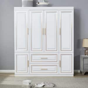 White Wooden 63 in. Bedroom Armoire Wardrobe Closet with 6-Doors and 2-Drawers