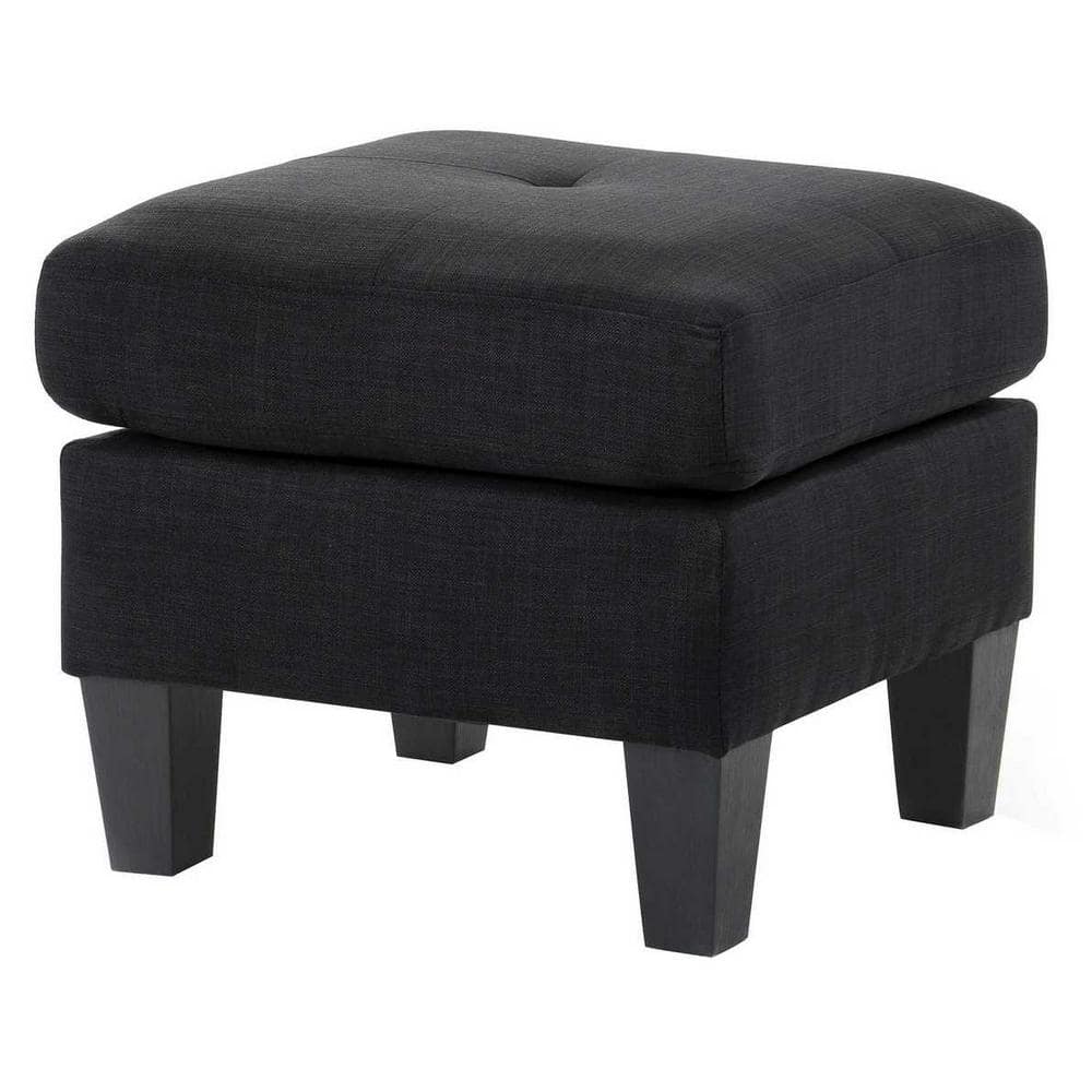 Newbury Black Polyester Upholstered Ottoman