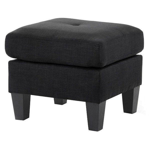 Newbury Black Polyester Upholstered Ottoman