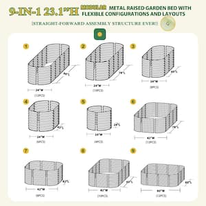 23.1 in. H Raised Garden Bed Galvanized Raised Planter Boxes Outdoor 9-In-1, Beige
