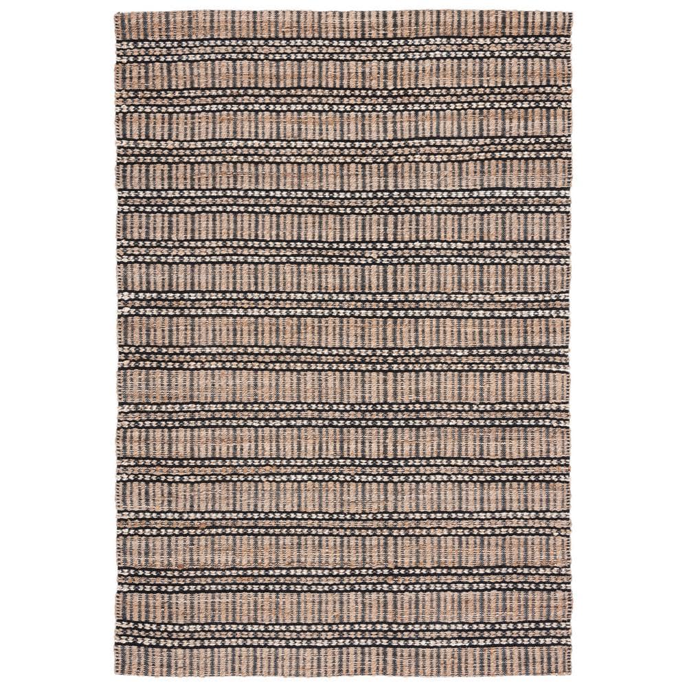 Black and Natural Flat Woven Cotton Area Rug, 9' x 12'