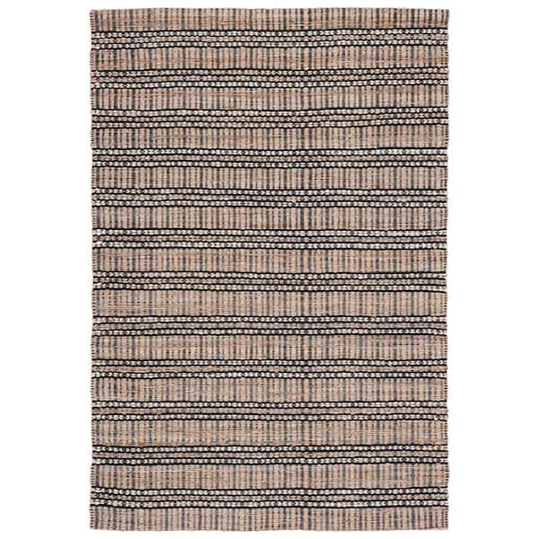 Natural Fiber Black/Beige 9 ft. x 12 ft. Striped Woven Area Rug
