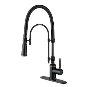 Single Handle Deck Mount Gooseneck Pull Down Sprayer Kitchen Faucet in Oil Rubbed Bronze