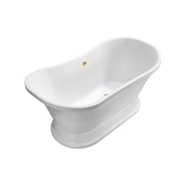 Streamline 68 in. Acrylic Flatbottom Non-Whirlpool Bathtub in Glossy White with Polished Gold Drain and Overflow Cover